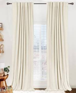lot 3155 image: 100% Blackout Shield Blackout Curtains for Bedroom 84 Inches Long, Back TabRod Pocket Living Room Drapes, Thermal Insulated Blackout Curtains 2 Panels Set, 50 W x 84 L, Cream