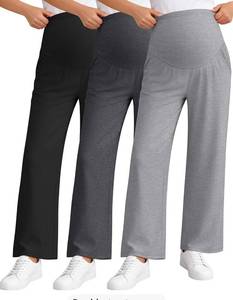 lot 3157 image: Sweetyweee 3 Pack Womens Maternity Pants Loose Wide Leg Pregnancy Sweatpants Over the Belly Lounge Pants Pajama with Pockets(Black, Dark Heather Gray, Light Gray,Small)