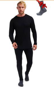 lot 3159 image: Merino.tech Merino Wool Base Layer Mens Set - Heavyweight, Midweight, Lite Merino Wool Thermal Underwear For Men Top, Bottom (Medium, 250 Black) Retail$99
