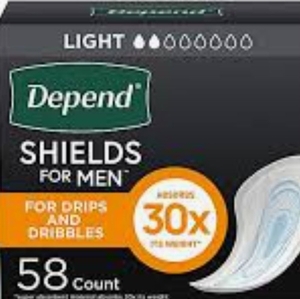 lot 3166 image: Depend Shields Incontinence Pads for Men, Light Absorbency, 58 Count, Packaging May Vary