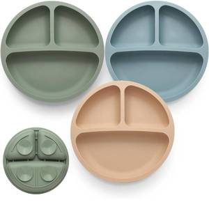 lot 3167 image: Eascrozn Toddler Plates 3 Pack, Divided Suction Plates for Baby, 100% Food Grade Silicone Baby Plates, Non-Slip, Baby Led Weaning Supplies, Microwave & Dishwasher Safe