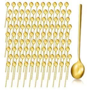 lot 3169 image: Gerrii 100 Pcs Gold Espresso Spoons for Coffee Bar Hot Tea Stainless Steel Small Spoons 5.1 Inch Mini Teaspoon for Coffee Sugar Dessert Cake Ice Cream Soup Antipasto Cappuccino