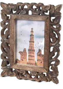 lot 3172 image: indoStrides Hand Carved Mango Wood Rustic 5x7 Picture Frame with Real Glass - Aesthetic Vintage Wood Frame for Tabletop and Wall Mount Use - Rustic Home Decor Perfect for Your Memories