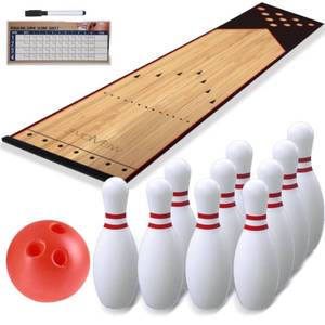 lot 3179 image: Mini Kids Bowling Set Bowling Pins &amp Ball Game Set Full Bowling Alley Games Toys &amp Score Cardfor Kid Age 5 &amp Adult Home Indoor Outdoor Backyard Lawn Yard (10 Pins, 1 Ball)