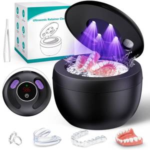 lot 3181 image: Upgraded Ultrasonic Retainer Cleaner Machine, 45kHz Ultrasonic Dentures Cleaner for Night Guards, Braces, Aligner, Toothbrush, Jewelry and More, 200ML Capacity, Black1