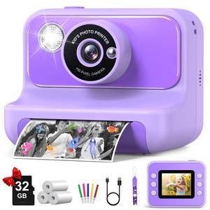 lot 3182 image: Kids Camera Instant Print, Christmas Birthday Gifts for Girls and Boys, 1080P HD Video Digital Kids Camera with 32G Card, Toddler Camera for 3-12 Years Old, Purple