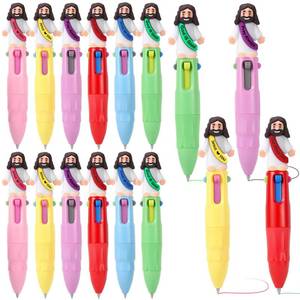 lot 3185 image: Bememo 12 Pcs Funny Pens Multi-color in One Cute Christian Ballpoint Pens for Employee Appreciation, Christmas, Party Rewards(Black Jesus)