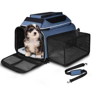 lot 3191 image: Petskd Top and Side Expandable Pet Carrier 18x11x11 Inches Delta United Airline Approved, Soft-Sided Carrier for Small Cats and Dogs with Locking Safety Zippers and Anti-Scratch Mesh(Blue)