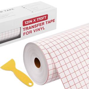 lot 3204 image: YRYM HT Transfer Tape for Vinyl - 12 x 170 FT wRed Alignment Grid Transfer Tape for Permanent Vinyl, Medium Tack Transfer Paper for Signs Stickers Decals Walls Doors & Windows