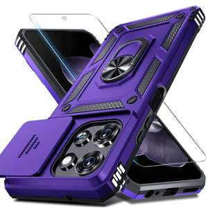 lot 3217 image: Janmitta for Moto G 20262025 Case,Moto G Play 2026 Case Built in Slide Camera Lens CoverScreen ProtectorFinger Ring Holder Kickstand,Heavy Duty Shockproof Full Body Protective Phone Cover,Purple