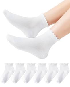 lot 3230 image: HONGTEYA Girls White Ruffle Socks School Dress Uniform Lace Cotton Socks for Kids Frilly Ankle 5 Pairs Size 2-14 Years (US, Age, 2 Years, 4 Years, Ruffle)