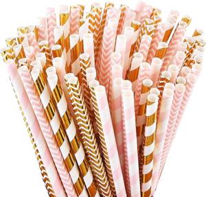lot 3233 image: ALINK Biodegradable Paper Straws, 100 Pink and Gold Straws for Party Supplies, Birthday, Wedding, BridalBaby Shower, Christmas Decorations and Holiday Celebrations