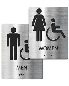 lot 3234 image: ADA-Mark Modern Restroom Sign for Business - 2PK ADA Compliant Braille Bathroom Sign with Easy Installation - 6 W x 8 H
