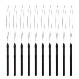 lot 3237 image: 10 Pcs Hair Extension Loop Needle Threader Pulling Hook Tool and Bead Device Tool for Hair Extensions (Black)