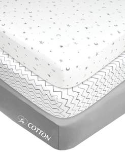 lot 3245 image: American Baby Company 3 Pack 100% Natural Cotton Fitted Mini Crib Sheets 38 x 24 - Soft & Breathable Small Nesting Portable Sheets, Fits Pack N Play Mattresses, Gray StarZigzag, for Boys & Girls