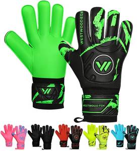 lot 3251 image: WESTWOOD FOX Goalkeeper Goalie Gloves,Finger Protection Soccer Goalie Gloves for Kids,Youth,Adults,Heavy Grip Palm Dumbo Latex 43 mm,Wrist Support (Black-Green, Size 3 Suitable 4 to 5 Year Old)