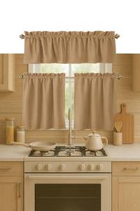 lot 3254 image: Softopia Cotton 3 Piece Window Curtain Set, 100% Cotton, 2 Tiers 26x36 Inch & 1 Valance 54x18 Inch, Semi Sheer, Rod Pocket, Short Curtains for Kitchen, Caf�, Living Room, Bathroom, Bedroom, White
