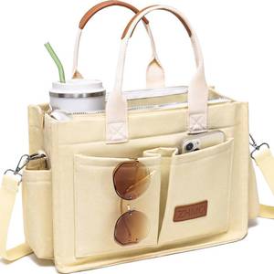 lot 3255 image: ZHMO Canvas Tote Bag for Women With Compartments and Zipper,Womens Bags Crossbody Bags Work Laptop Tote Bag Large Satchels Handbags Tote Purse Everyday Shoulder Bag for Travel Nurse Teacher Church