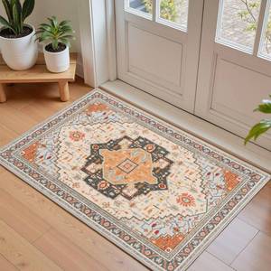 lot 3258 image: Macgace 2x3 Orange Beige Small Area Rug for Entryway, Soft Washable Rugs with Non-Slip Backing for Bedroom Kitchen, Vintage Throw Carpet Laundry Entry Front Door Decor