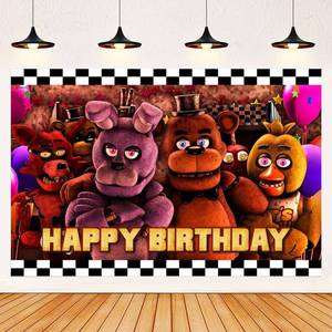 lot 3267 image: Freddys Backdrop, 5 Nights Party Background Photo Booth Banner Large Fabric Artistic for Birthday Party Decorations (Red)