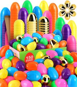 lot 3279 image: 6 Surprise Golden Eggs 150 Pack 3 Inch Large Easter Eggs, Empty Easter Eggs Fillable, Bright Colors Plastic Eggs Bulks for Easter Hunt, Easter Party Favor, Basket Stuffers Fillers