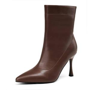 lot 3280 image: Elisabet Tang Ladies Dress Ankle boots 3.5IN Pointed toe - Mid Heel Stiletto Work Booties for Women Trendy Short Boots Brown patent matte size 9.5
