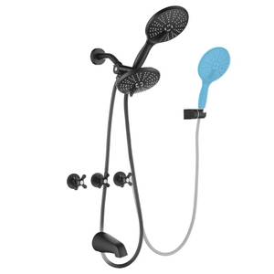 lot 3281 image: BEIYI 3 Handle Tub Shower Faucet Matte Black, Three Handle Tub and Shower Faucet Set Bathtub Faucets Sets Complete with 6 Hand Shower and Tub Spout, BY-d06