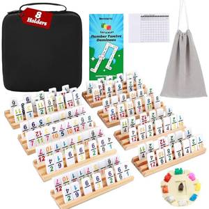 lot 3289 image: Demteric Mexican Train Dominoes Set Double 12 Colored Number Dominos with 8 Wooden Racks & 91 Tiles Portable Travel Case Classic Family Board Game Cognitive Strategy Game for Adults Kids