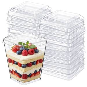 lot 3298 image: Acellegic 100 Pcs Plastic Dessert Cup Lids, Plastic Container Covers for Parfait Yogurt Fruit Trifle Ice Cream Pudding Cups, Leak Resistant, Clear Disposable Cup Lid, Lids Only(5 oz,Flat Lid)