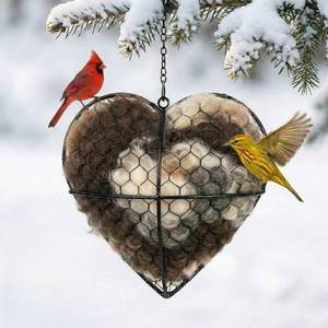 lot 3304 image: Handmade Alpaca Fiber Bird Nesting Heart - Refillable Bird Nesting Material Holder with Alpaca Wool for Bird Nesting - Outdoor Garden Dispenser & Nesting Material for Wild Birds (1 Set)