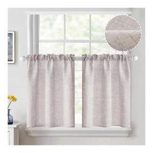 lot 3307 image: MIULEE Cafe Curtains 24 Inch Length Light Filtering Small Drapes, Farmhouse White Short Semi Sheer Linen Curtain for Kitchen Bathroom Basement Half Window, Rod Pocket Tier Curtains 2 Panels W26XL24