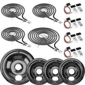 lot 3316 image: WB31M20 WB31M19 Porcelain Drip Pan Set & WB30M2 WB30M1 Electric Range Burner Element Unit Set by Cenipar-Compatible with GE Hotpoint Kenmore RangeStove-Includes 3�6 and 1�8