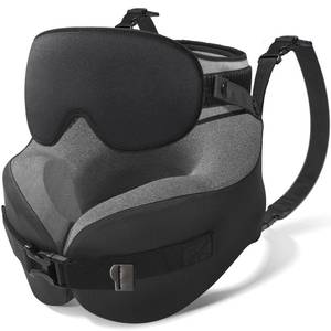 lot 3322 image: YFONG Travel Pillow for Long Flight Airplane, Head Strap Combo with 3D Contoured Sleep Eye Mask, Neck Pillow for Travel Essential, 360° Support Memory Foam Headrest, Prevent Bobbing, Drawstrap - Black