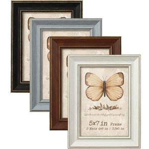lot 3330 image: 5x7 Picture Frame Set of 4 with 2 Mats, Rustic Farmhouse Photo Frame with Tempered Glass, Distressed Vintage Frame 3.5x5 & 4x6 with Mat or 5x7 without Mat for Wall or Tabletop Display Home Office Gift