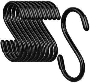 lot 3334 image: 3 Inch Vinyl Coated S Hook,S Hooks for Hanging Plants ,10 Pack Non Slip Heavy Duty S Hooks ,Small Rubber Coated Steel Metal Black Closet S Hook for Hanging Jeans Plants Jewelry Pot Pan Cups Towels