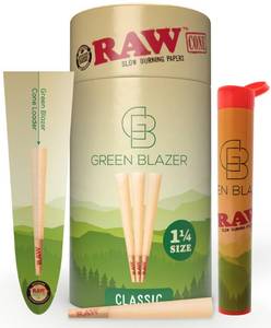 lot 3336 image: RAW Cones Classic 1 14 Size 150 Pack Patented Slow Burning Pre Rolled Rolling Papers & Tips, All Natural Raw Paper, 84mm