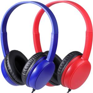 lot 3356 image: Waneni Kids Headphones Bulk 2 Pack for Classroom School, 3.5mm Pulg, Lightweight, Sturdy Wired Headsets for Students and Adults (Red & Blue)