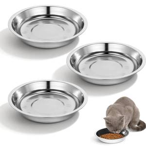 lot 3362 image: 3Pcs Stainless Steel Cat Bowl, 6.3 Cat Food Dishes for Indoor Cats Shallow Whisker Friendly Cats Food Water Feeding Dishes Plates Metal Pet Foods Bowls Kitten Tray Whisker Fatigue Relief