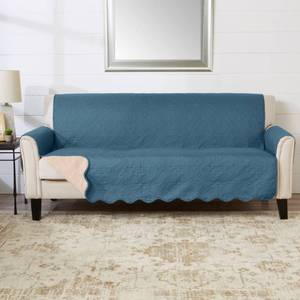 lot 3385 image: Great Bay Home Reversible Sofa Cover - Washable Slipcover Furniture Protector with Elastic Straps - Perfect for Kids & Pets - Quilted & Stitched Detail (Smoke BlueIvory)