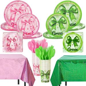 lot 3388 image: Hushee 170 Pcs Pink and Green Witch Party Decorations Witch Birthday Party Supplies Including Plates Tablecloth Cups Napkins Knives Forks Spoons for Birthday Favors, Serve 24 Guests(Bow)