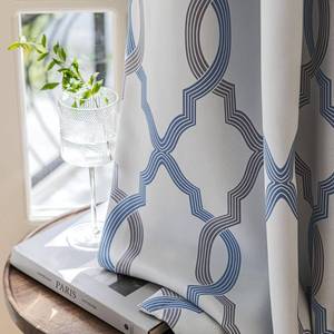 lot 3389 image: ugoutry 100% Blackout Curtains 54 Inches Long for Bedroom, Blue Grey on White Moroccan Geometric Patterned Window Curtain for Living Room, Farmhouse Thermal Insulated Drapes Grommet Top 2 Panels