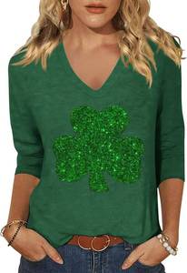 lot 3398 image: Scgirl Womens Spring Shirts V Neck 34 Length Sleeve St. Patricks Day Graphic Tee Tops (XXL,25 Green)