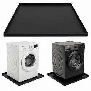 lot 3400 image: YLNJT 27x27 Inch Silicone Washing Machine Drain Pan Fits Compact Washers up to 3.5 cu. ft., Waterproof Leak Protection Mat, Anti-Vibration Floor Protector, Black
