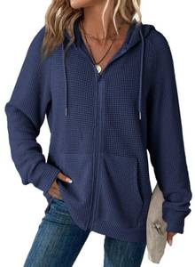 lot 3402 image: Dokotoo Womens Sweatshirt Navy Blue Fall Solid Color Hoodies Oversized Full Zip Up Hoodie Long Sleeve Ladies Waffle Knit Hooded Sweatshirts Jacket Coat for Women Teen Girls Fashion 2026 Casual L