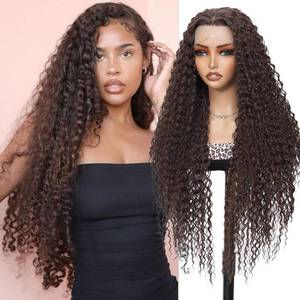 lot 3409 image: XCHJH 34inch Chocolate Brown Synthetic Lace Front Wig Curly Wigs for Women 180 Density Middle Part Wig Upgraded Premium Human-Hair-Like Fiber Deep Wave Wigs for Daily Party Use(Brown)