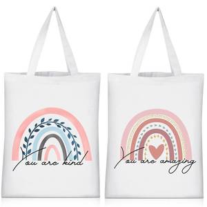 lot 3413 image: Sanwuta 2 Pcs Canvas Bags Inspirational Tote with Zipper Thank You Gift Bags for Women Teacher(Boho Style,16 X 13)