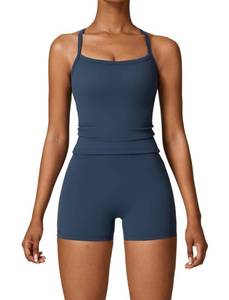 lot 3416 image: QBGJTD Two Piece Workout Sets For Women Straps Cross Back Tank Top Matching High Waist Booty Lifting Biker Shorts 2 Piece Gym Yoga Active Wear Outfits Womens Athletic Work Out Clothes Dark Blue M