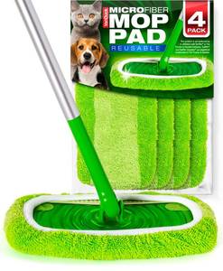 lot 3424 image: VanDuck Reusable Mop Pads Compatible with Swiffer Sweeper (4-Pack) - Washable Microfiber Mop Pads for Wet & Dry Use - All Purpose Floor Mopping and Cleaning Product