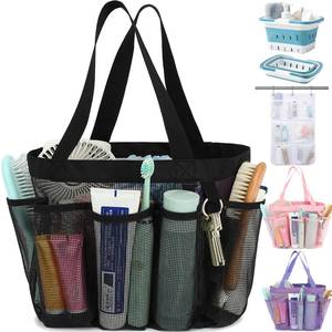 lot 3430 image: Fammart Mesh Shower Caddy Portable for College Dorm Room Essentials, 8-Pocket Large Shower Basket Tote Bag with 2 Handles for Toiletry, Bathroom, Beach, Camp, Gym