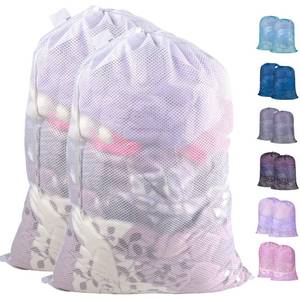 lot 3436 image: Polecasa Extra Heavy Duty Large Diamond Mesh Laundry Bags with Drawstring Closure & ID Tag, 2Pcs 24 x 36 inches Washable Storage Bag for Hamper, College, Travel, Sports, Dorms, White
